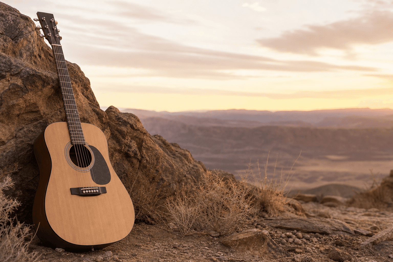 Guitar in desert evening light